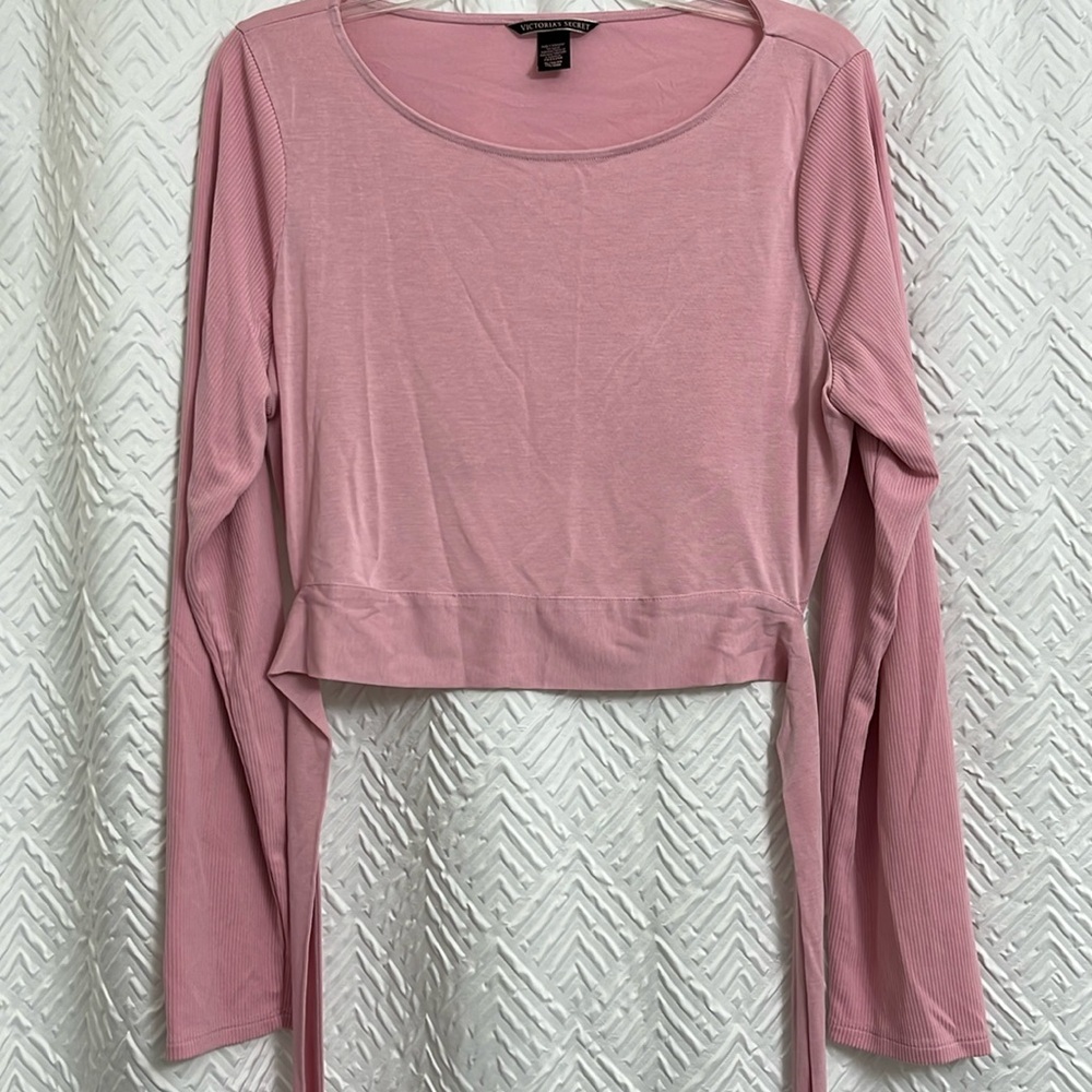Victorias Secret Baby Light Pink Wrap Tie Crop Top‎ Ribbed Balletcore Size XL